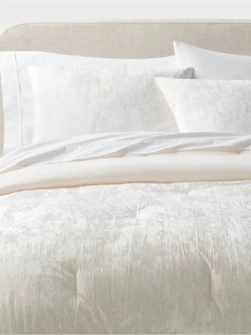 Full/Queen 3pc Cream crushed velvet comforter and two shams